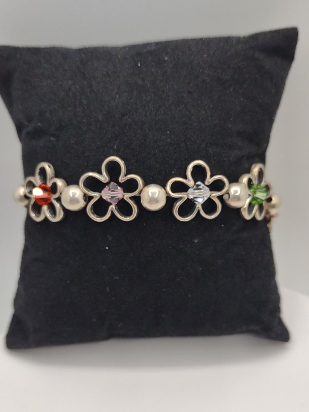 Flower Bracelet 7" Long Sterling Silver 925 Vintage